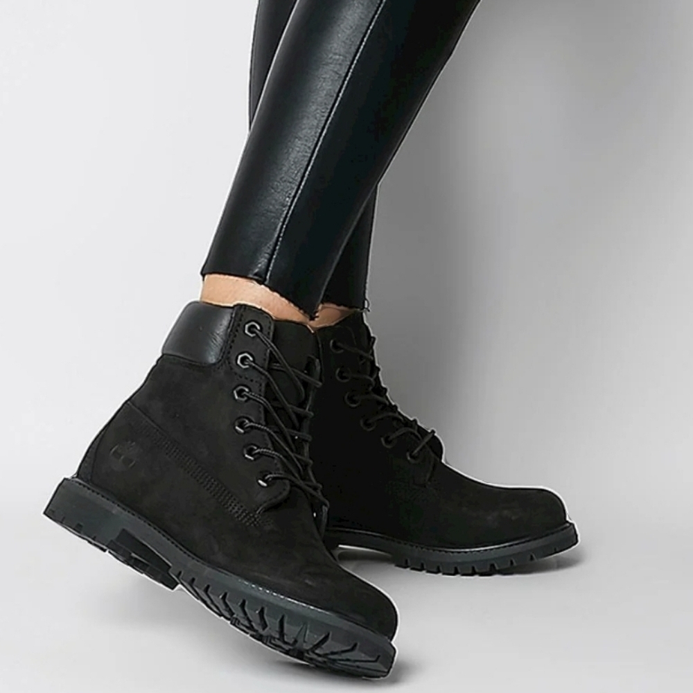 Timberland 6" Premium Black Suede Leather Punk Grunge Combat Work Utility Boots‎